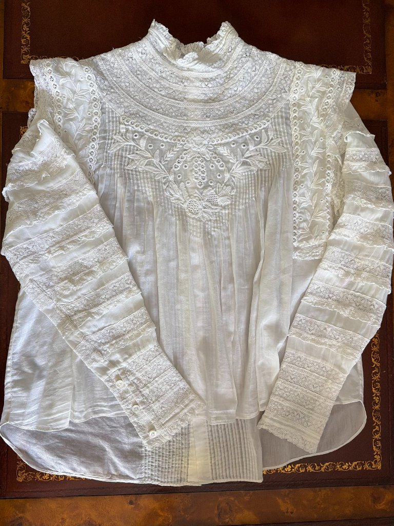 Isabel Marant "Guilia Top" Ivory Lace Embroidered Top, French Size 42.